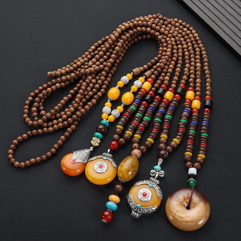 Handmade Nepal Buddhist Mala Bead Pendant Necklace