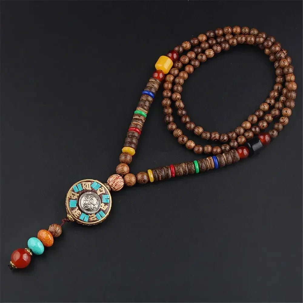 Handmade Nepal Buddhist Mala Bead Pendant Necklace