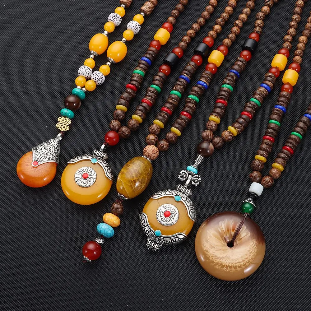 Handmade Nepal Buddhist Mala Bead Pendant Necklace