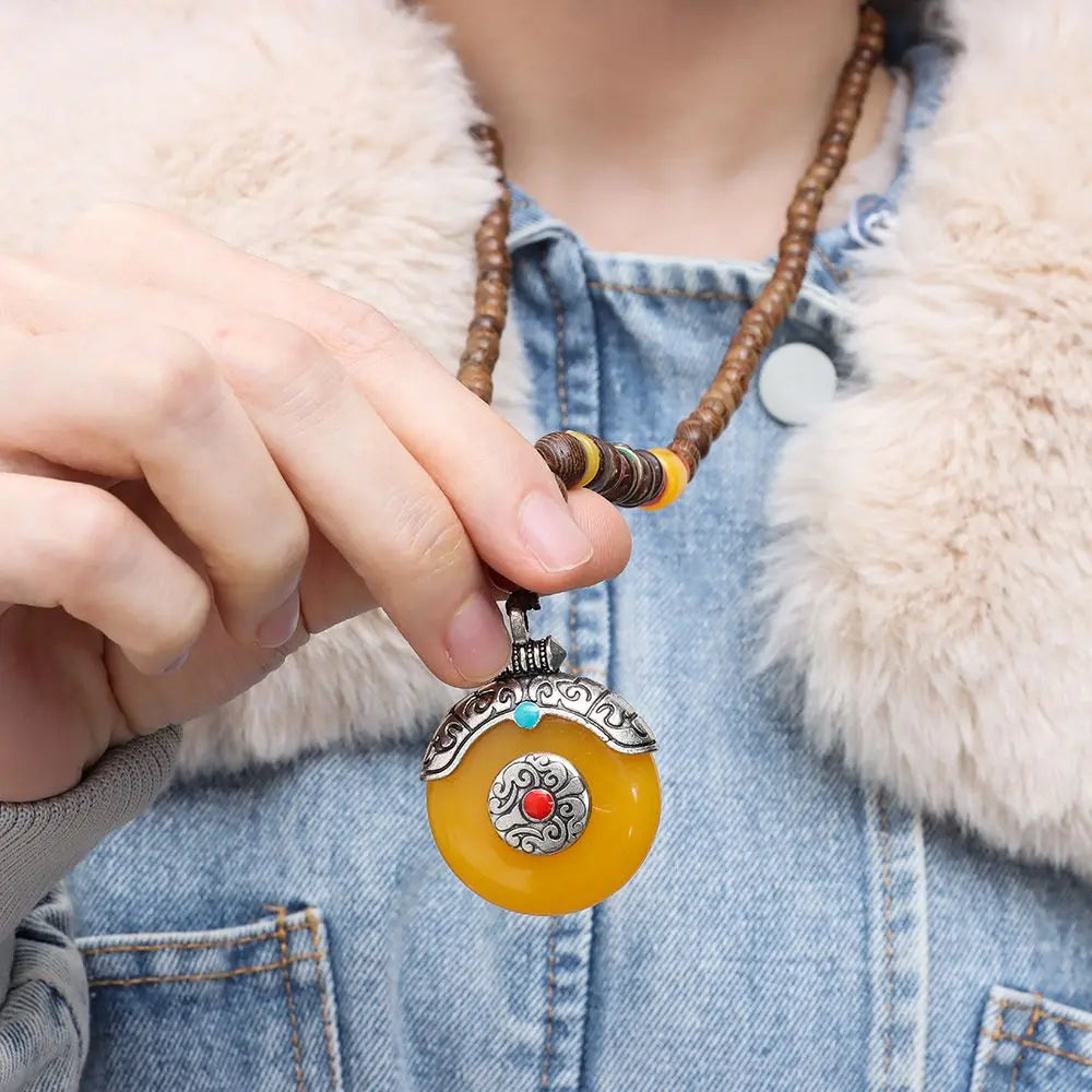 Handmade Nepal Buddhist Mala Bead Pendant Necklace