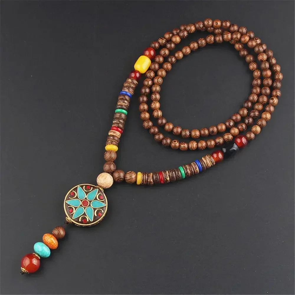 Handmade Nepal Buddhist Mala Bead Pendant Necklace
