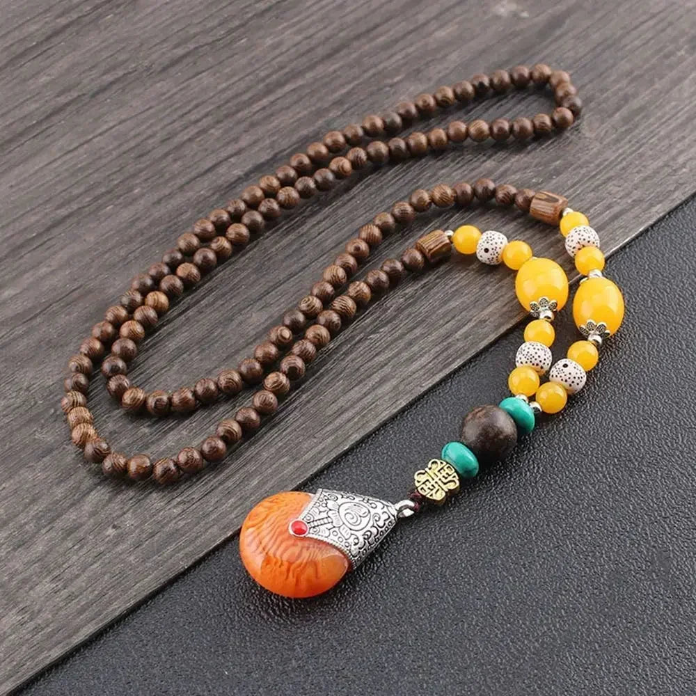 Handmade Nepal Buddhist Mala Bead Pendant Necklace