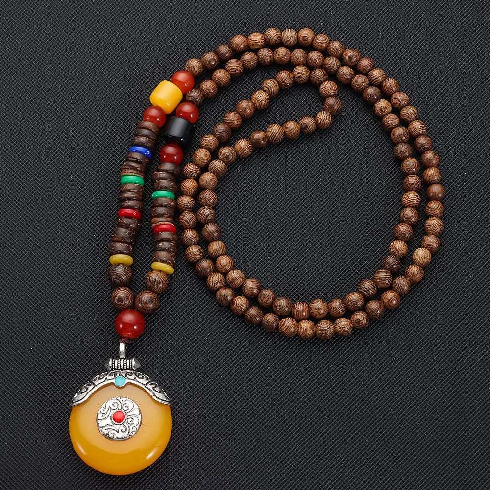 Handmade Nepal Buddhist Mala Bead Pendant Necklace