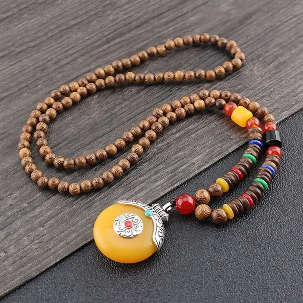 Handmade Nepal Buddhist Mala Bead Pendant Necklace