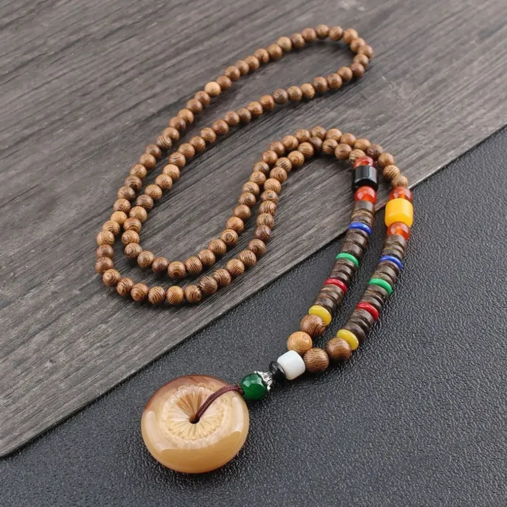 Handmade Nepal Buddhist Mala Bead Pendant Necklace