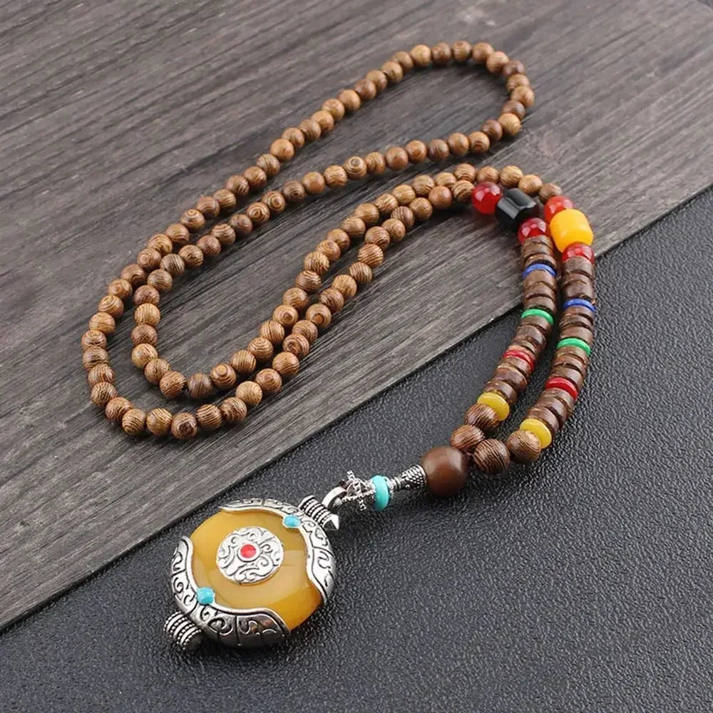 Handmade Nepal Buddhist Mala Bead Pendant Necklace