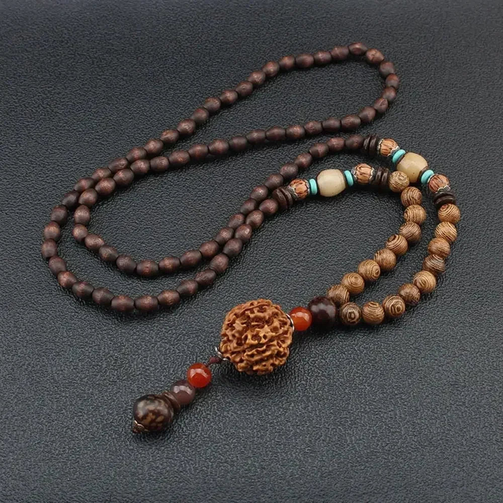 Handmade Nepal Buddhist Mala Bead Pendant Necklace