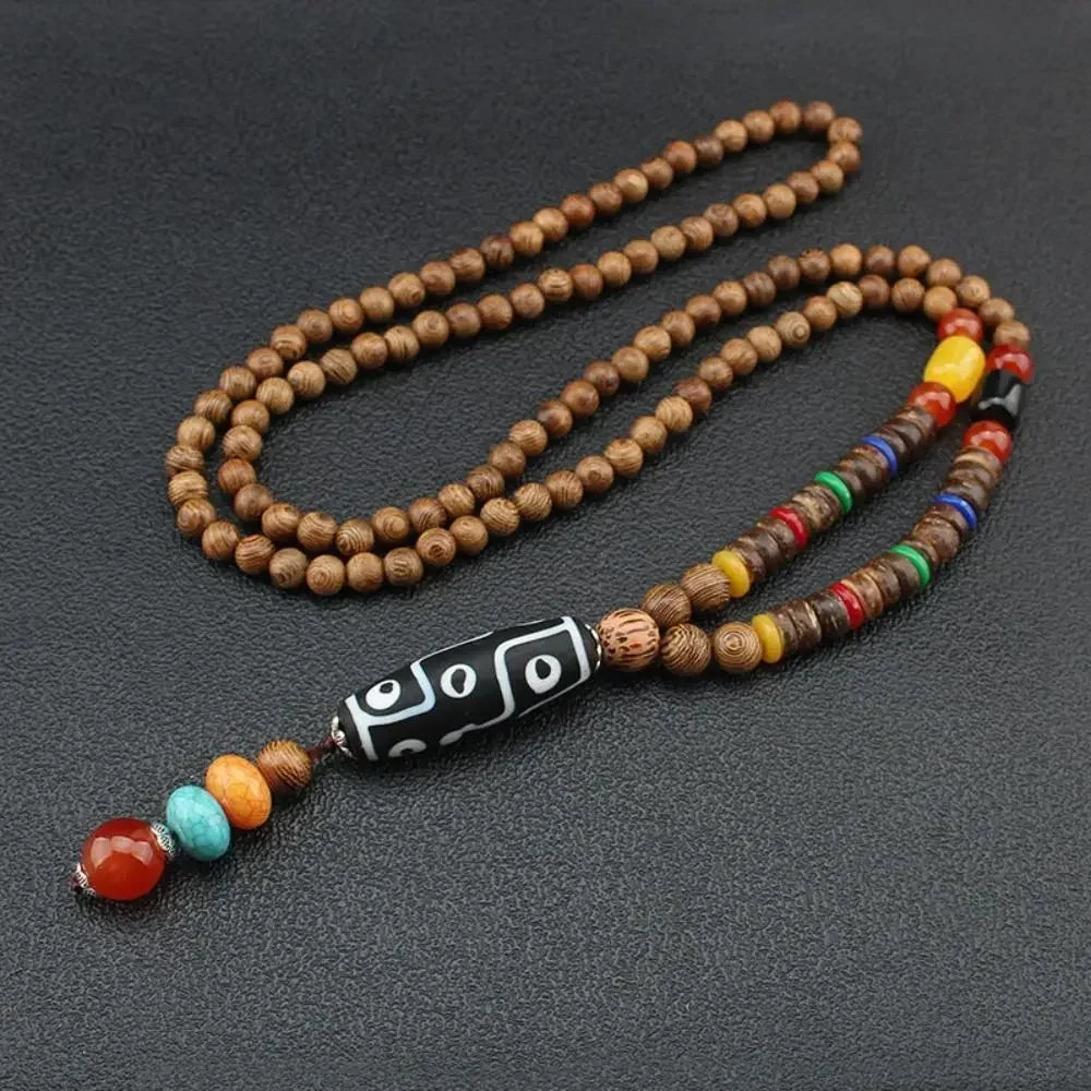 Handmade Nepal Buddhist Mala Bead Pendant Necklace