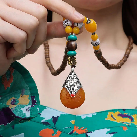 Handmade Nepal Buddhist Mala Bead Pendant Necklace