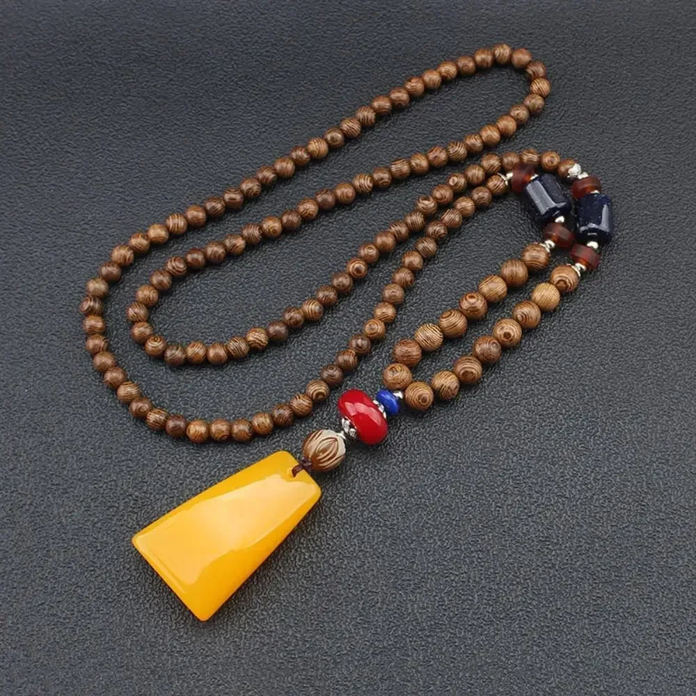 Handmade Nepal Buddhist Mala Bead Pendant Necklace