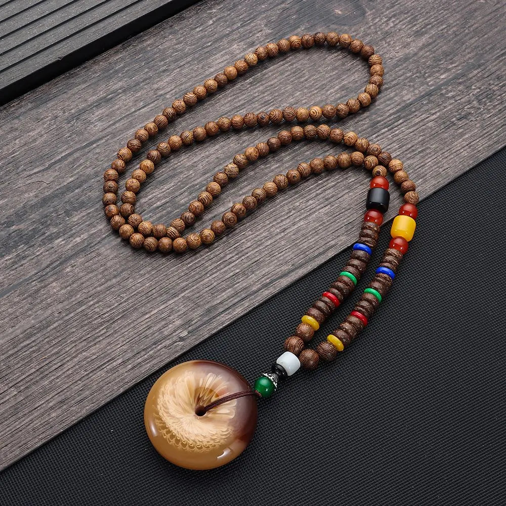 Handmade Nepal Buddhist Mala Bead Pendant Necklace