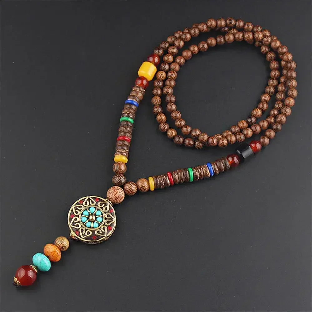 Handmade Nepal Buddhist Mala Bead Pendant Necklace