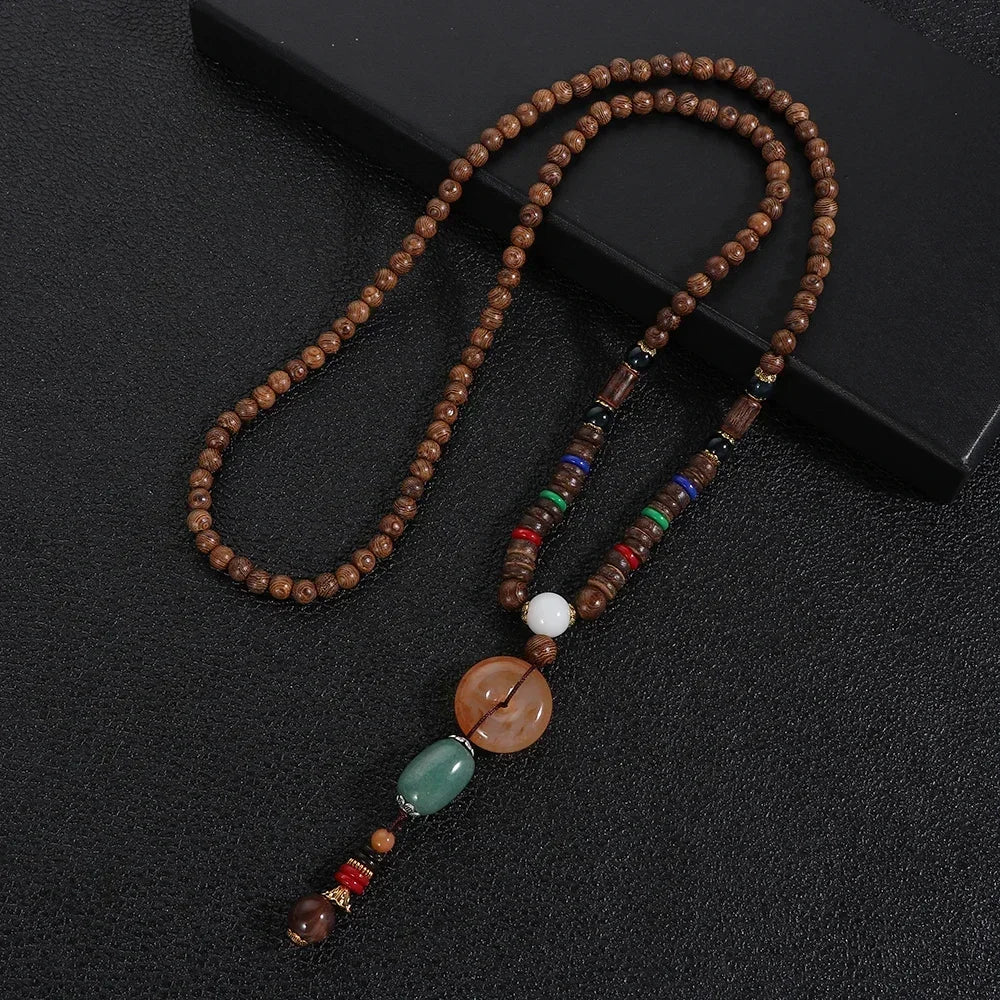 Handmade Nepal Buddhist Mala Bead Pendant Necklace