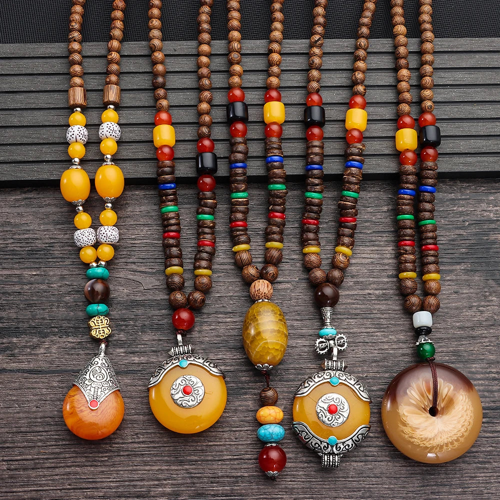 Handmade Nepal Buddhist Mala Bead Pendant Necklace