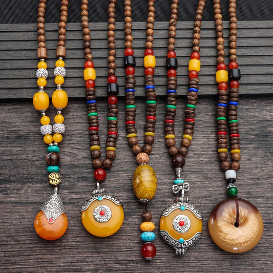 Handmade Nepal Buddhist Mala Bead Pendant Necklace