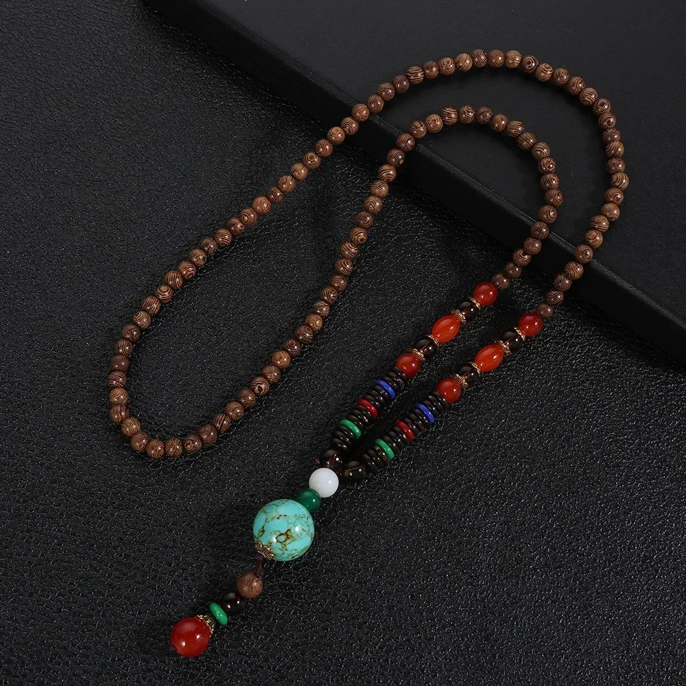 Handmade Nepal Buddhist Mala Bead Pendant Necklace
