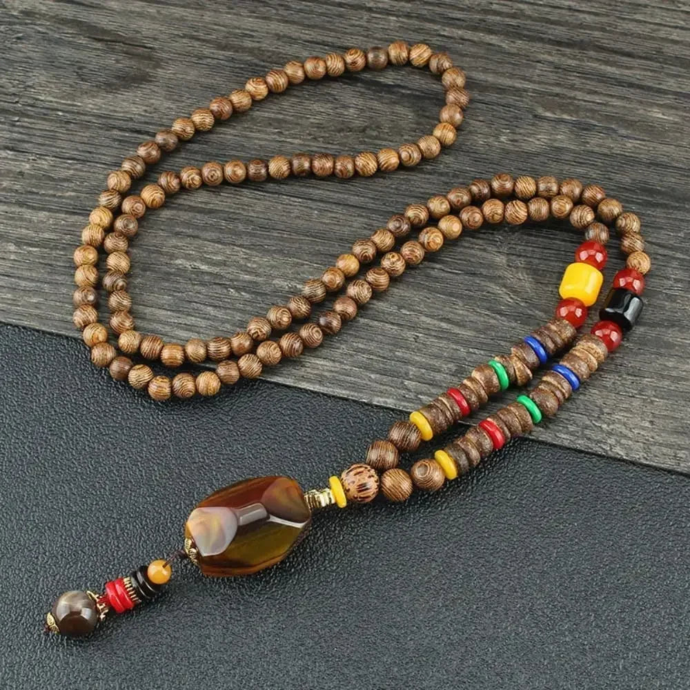 Handmade Nepal Buddhist Mala Bead Pendant Necklace