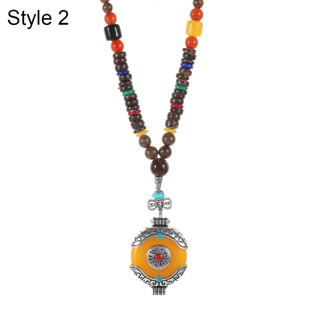 Handmade Nepal Buddhist Mala Bead Pendant Necklace