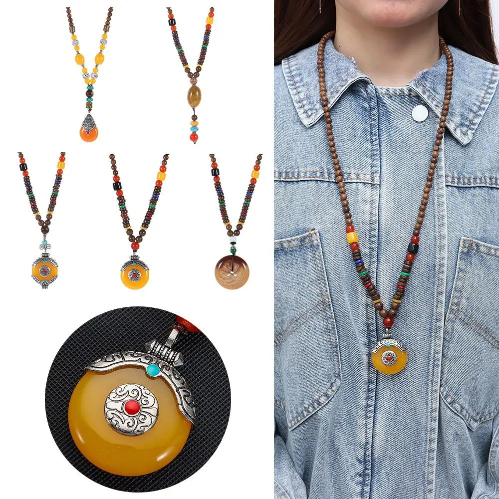 Handmade Nepal Buddhist Mala Bead Pendant Necklace
