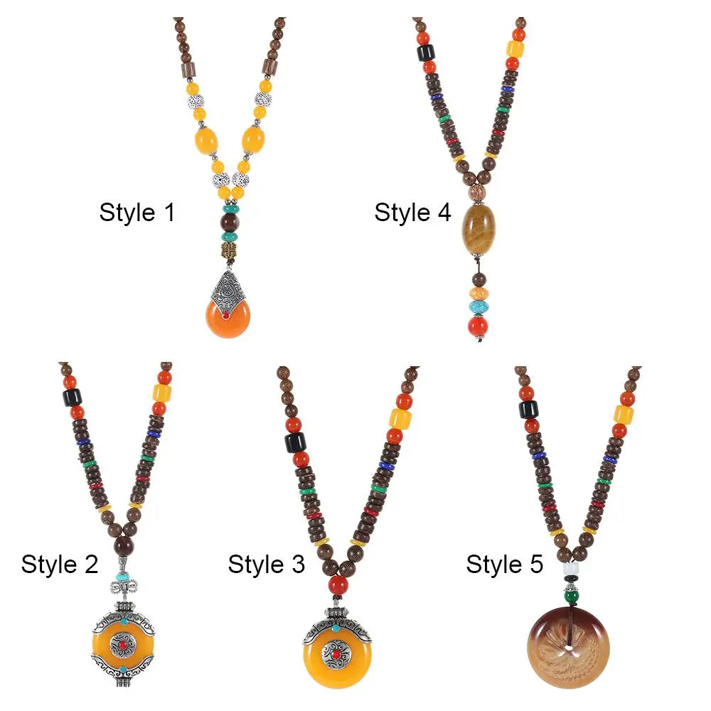 Handmade Nepal Buddhist Mala Bead Pendant Necklace
