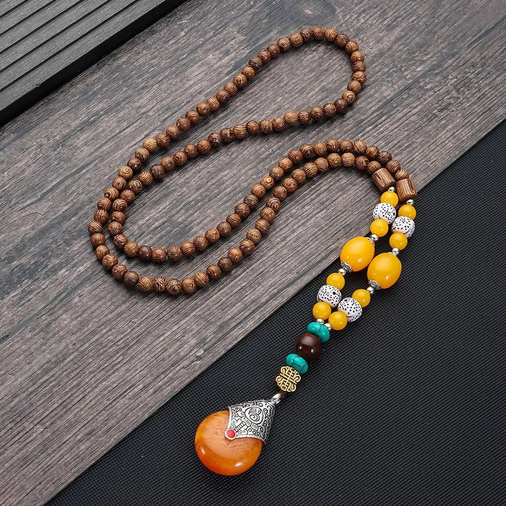 Handmade Nepal Buddhist Mala Bead Pendant Necklace