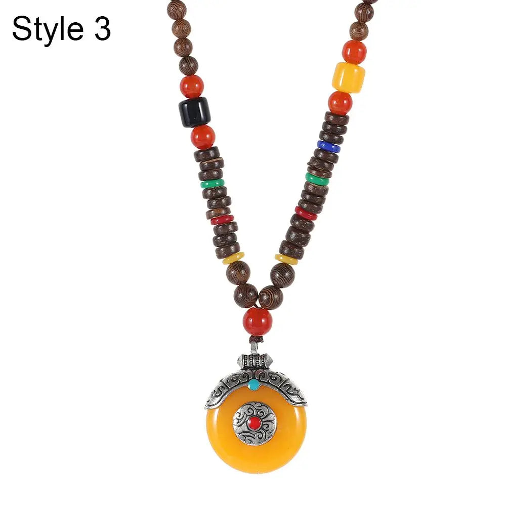 Handmade Nepal Buddhist Mala Bead Pendant Necklace
