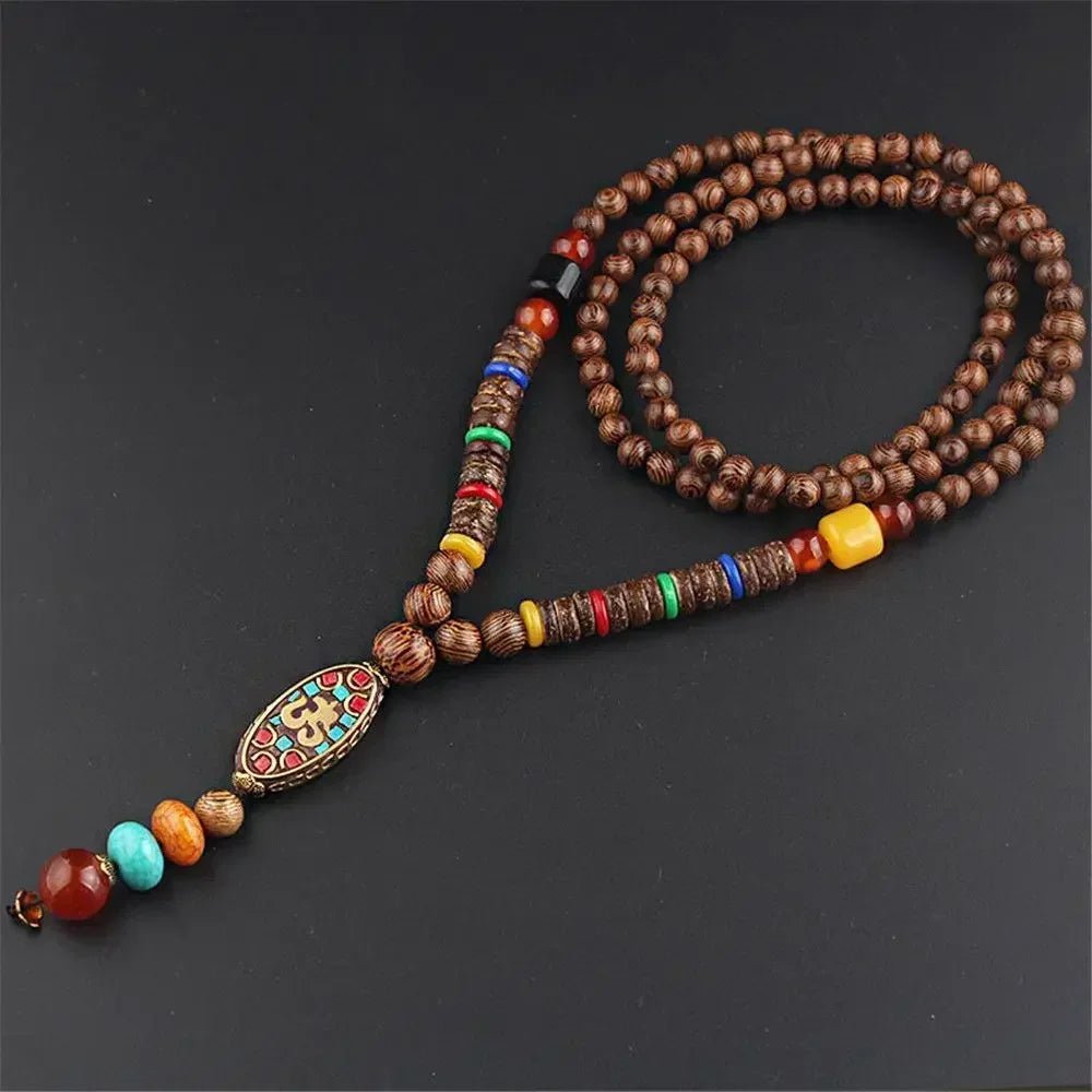 Handmade Nepal Buddhist Mala Bead Pendant Necklace