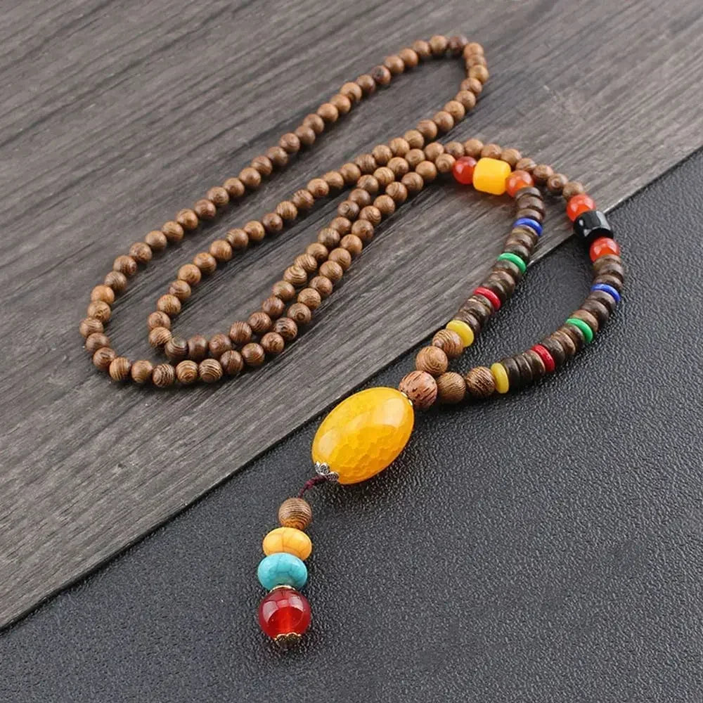 Handmade Nepal Buddhist Mala Bead Pendant Necklace