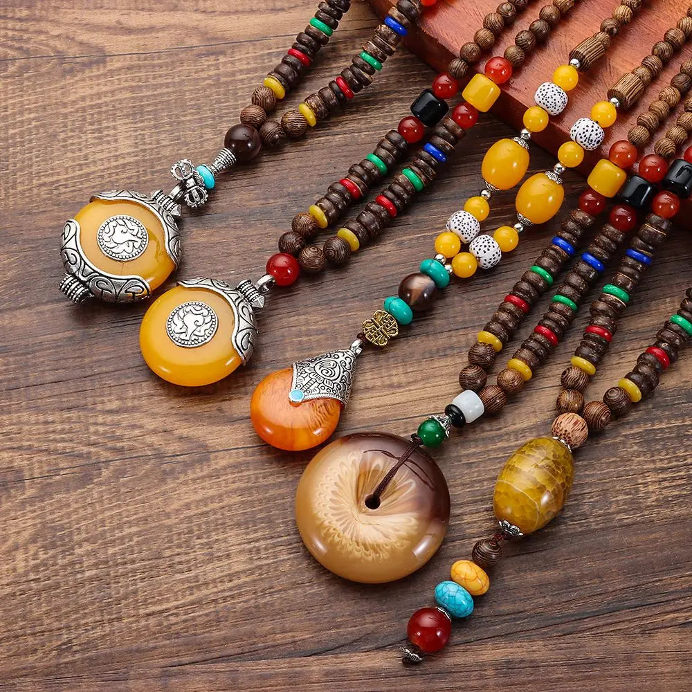 Handmade Nepal Buddhist Mala Bead Pendant Necklace