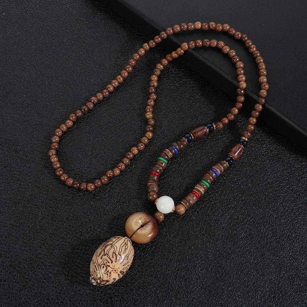 Handmade Nepal Buddhist Mala Bead Pendant Necklace
