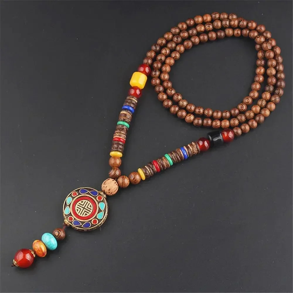 Handmade Nepal Buddhist Mala Bead Pendant Necklace