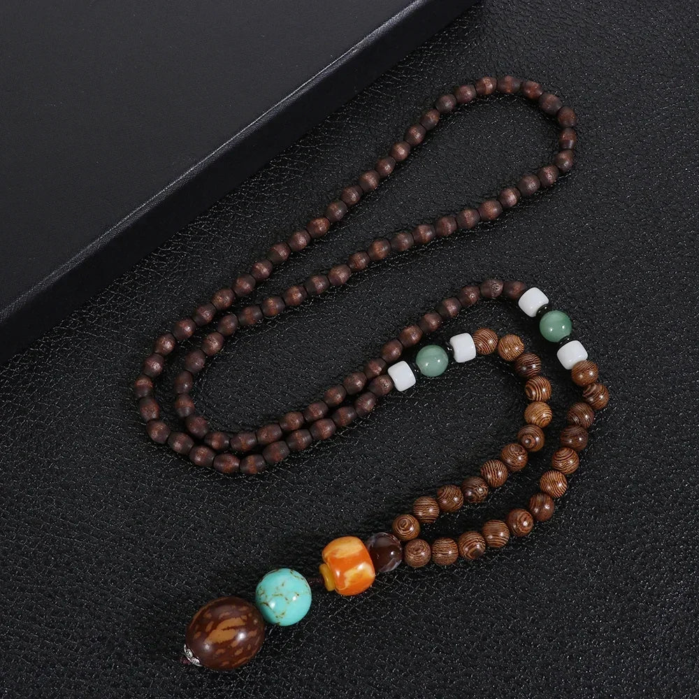 Handmade Nepal Buddhist Mala Bead Pendant Necklace